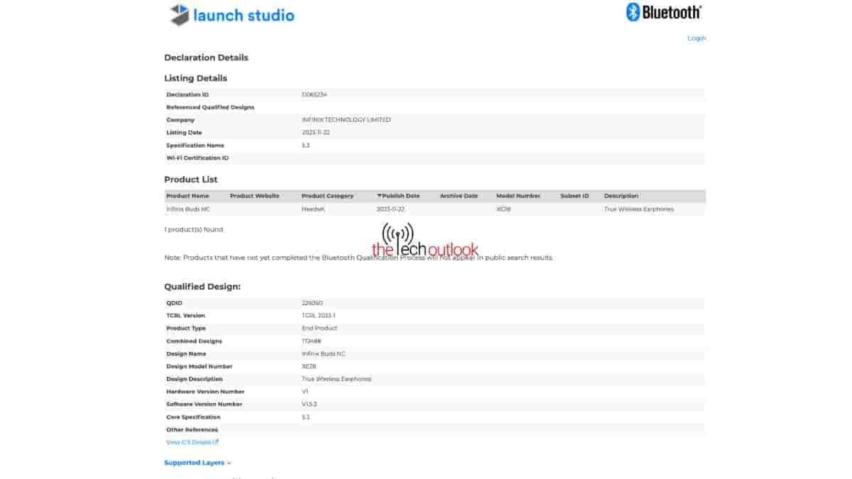 Infinix Buds NC - Bluetooth SIG Certification