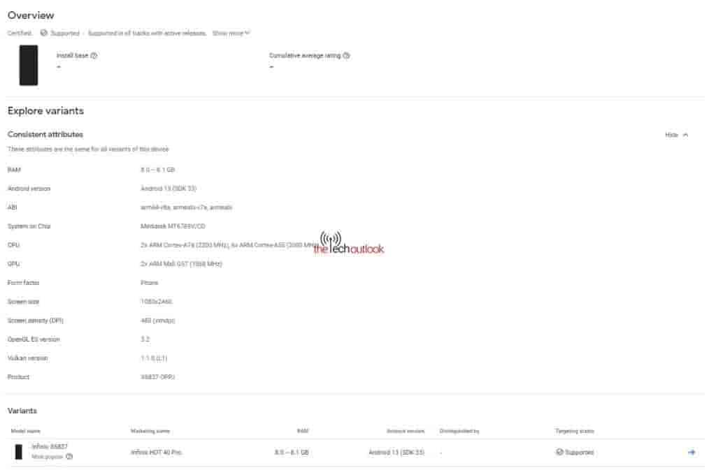 Infinix Hot 40 Pro - Google Play Console Listing