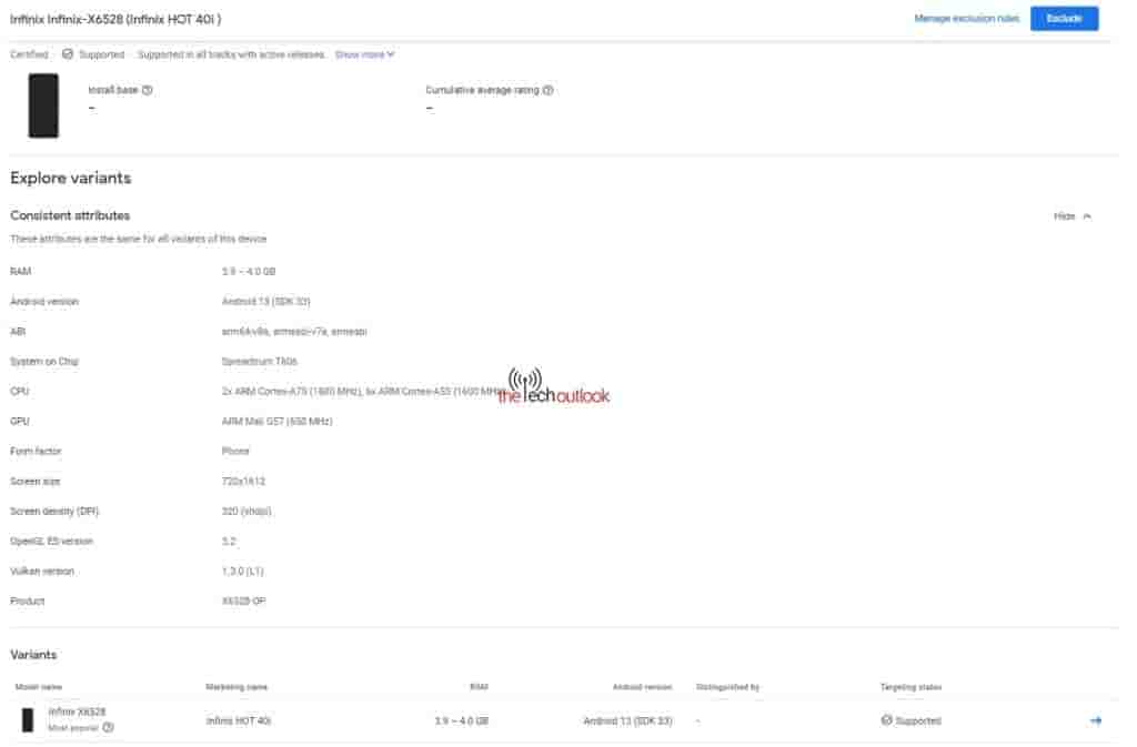 Infinix Hot 40i - Google Play Console Listing