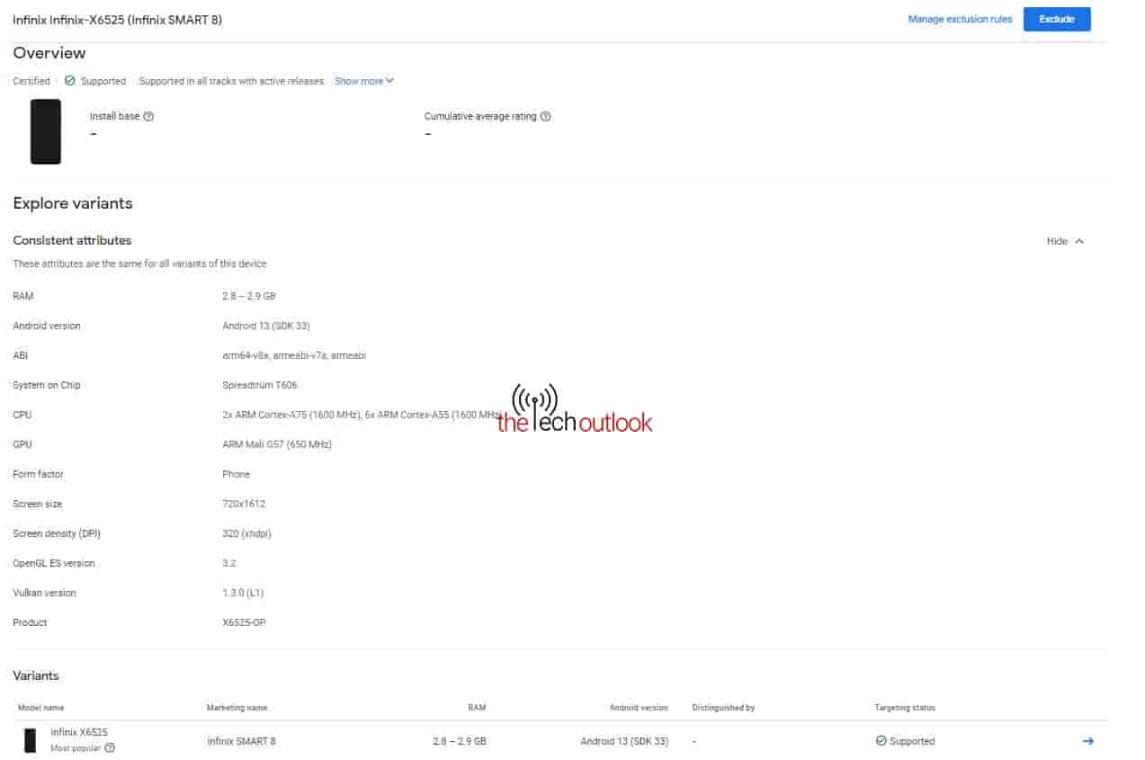 Infinix Smart 8 - Google Play Console Listing