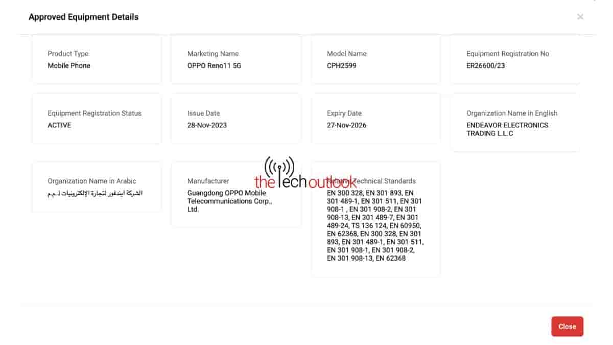 OPPO Reno 11 - TDRA Certification