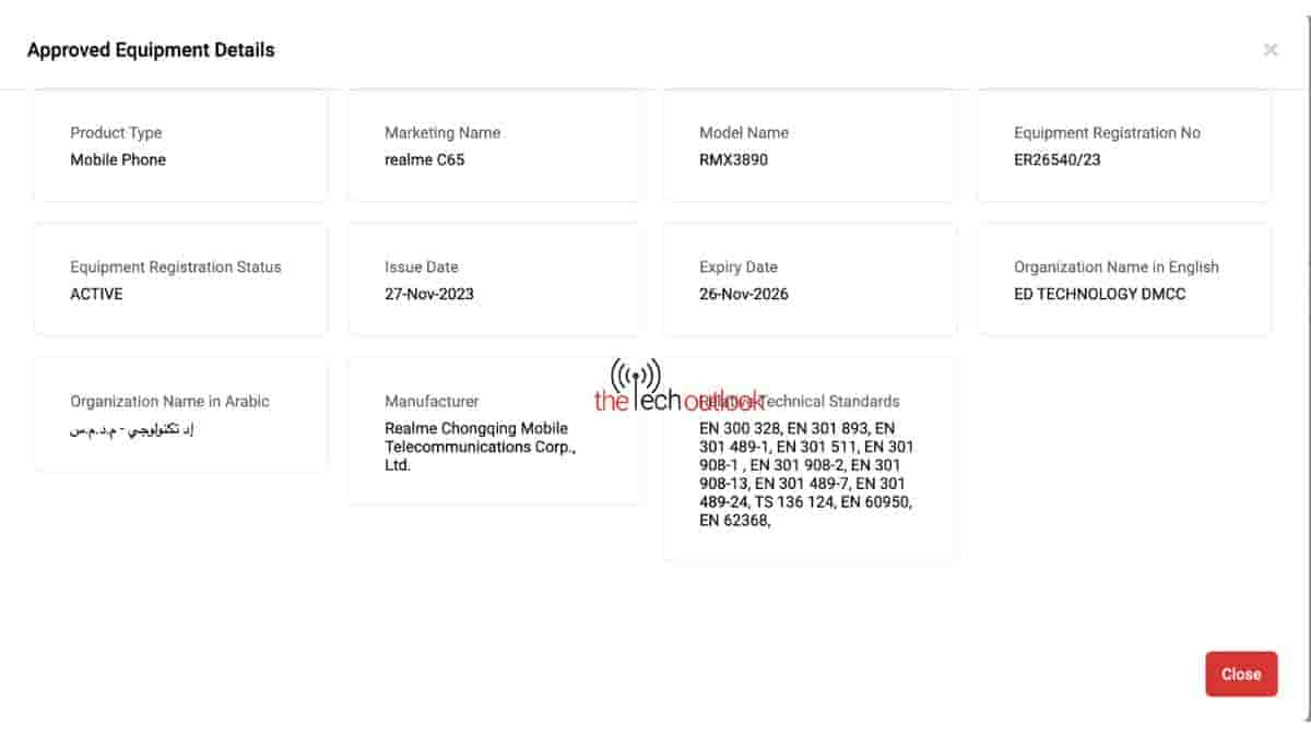 Realme C65 - TDRA Certification, Previously Spotted as Realme C67 on SIRIM Earlier
