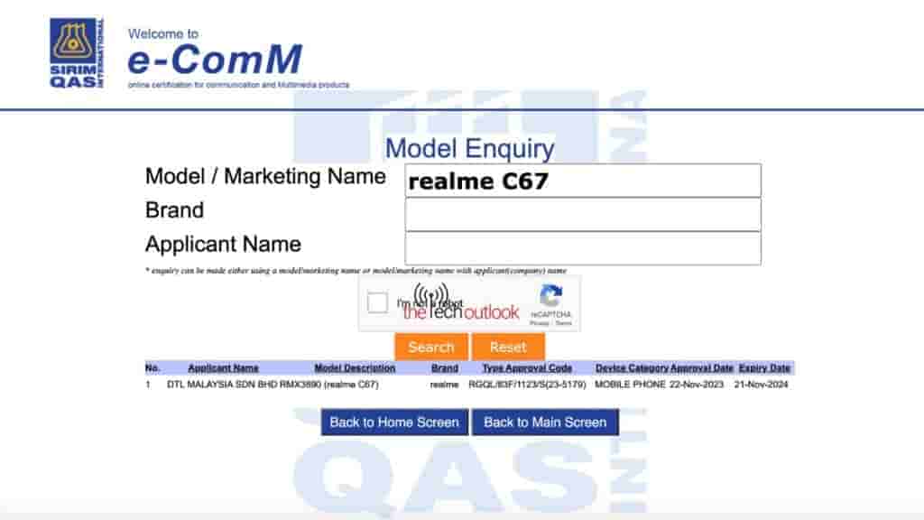 Realme C67 Spotted on SIRIM