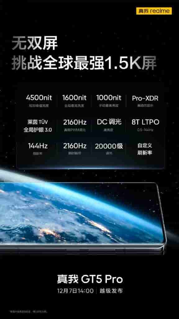 Realme GT 5 Pro - Display Specs Teased - 3