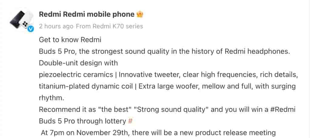 Redmi Buds 5 Pro - Weibo Post -1