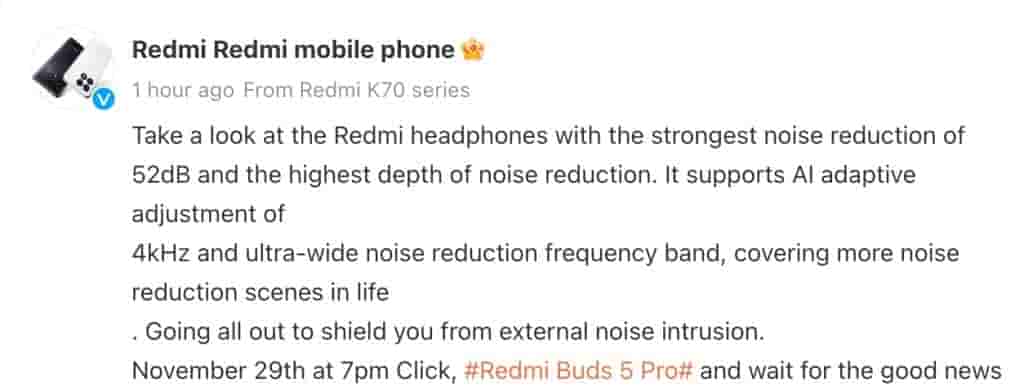 Redmi Buds 5 Pro - Weibo Post - 3