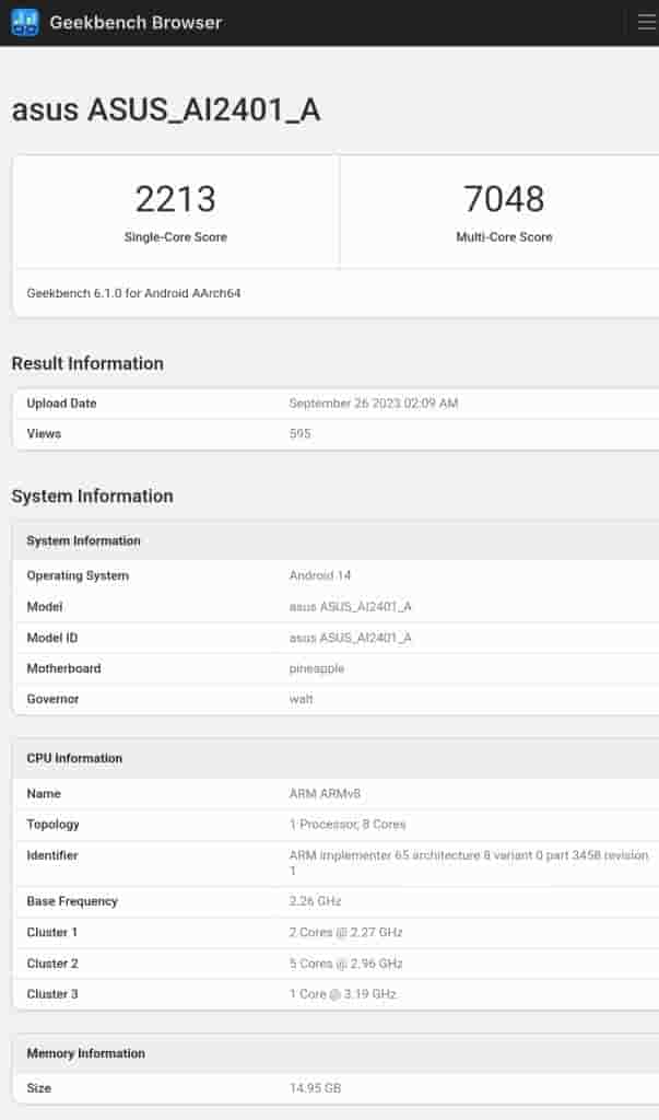ASUS ROG Phone 8 Series - Geekbench Listing 1