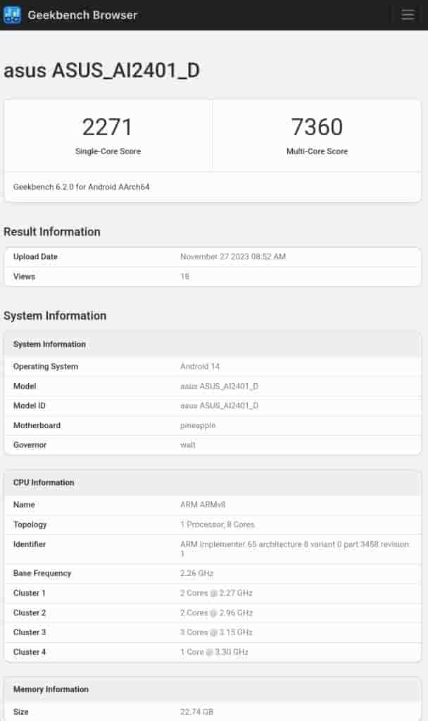 ASUS ROG Phone 8 Series - Geekbench Listing 2
