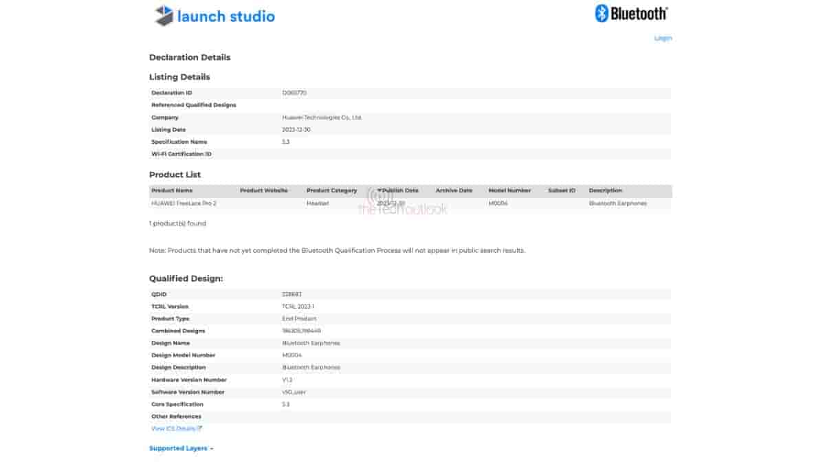 Huawei Freelace Pro 2 - Bluetooth SIG Certification