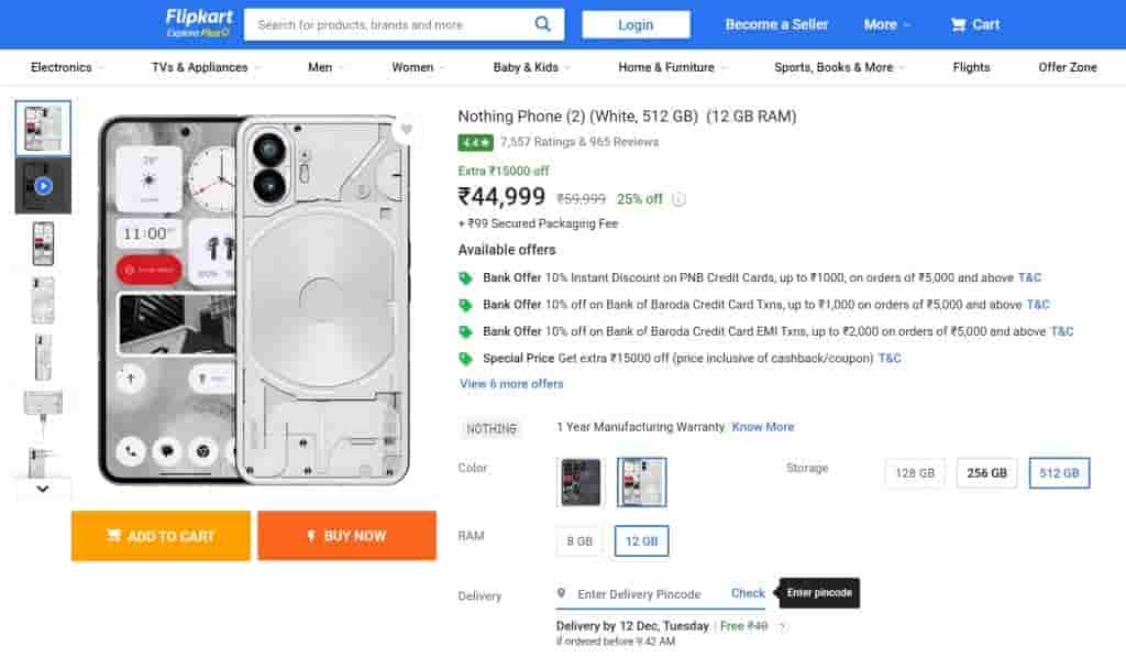 Nothing Phone (2) - Flipkart - 12GB.512GB - White