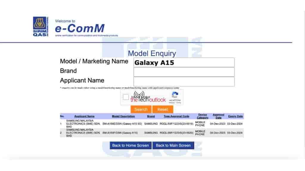 Samsung Galaxy A15 4G and 5G Variants - SIRIM Certification