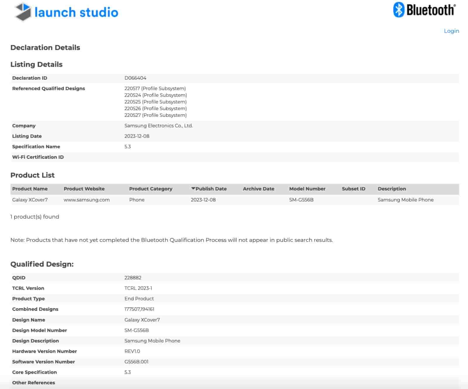 Samsung Galaxy XCover7 - Bluetooth SIG Certification