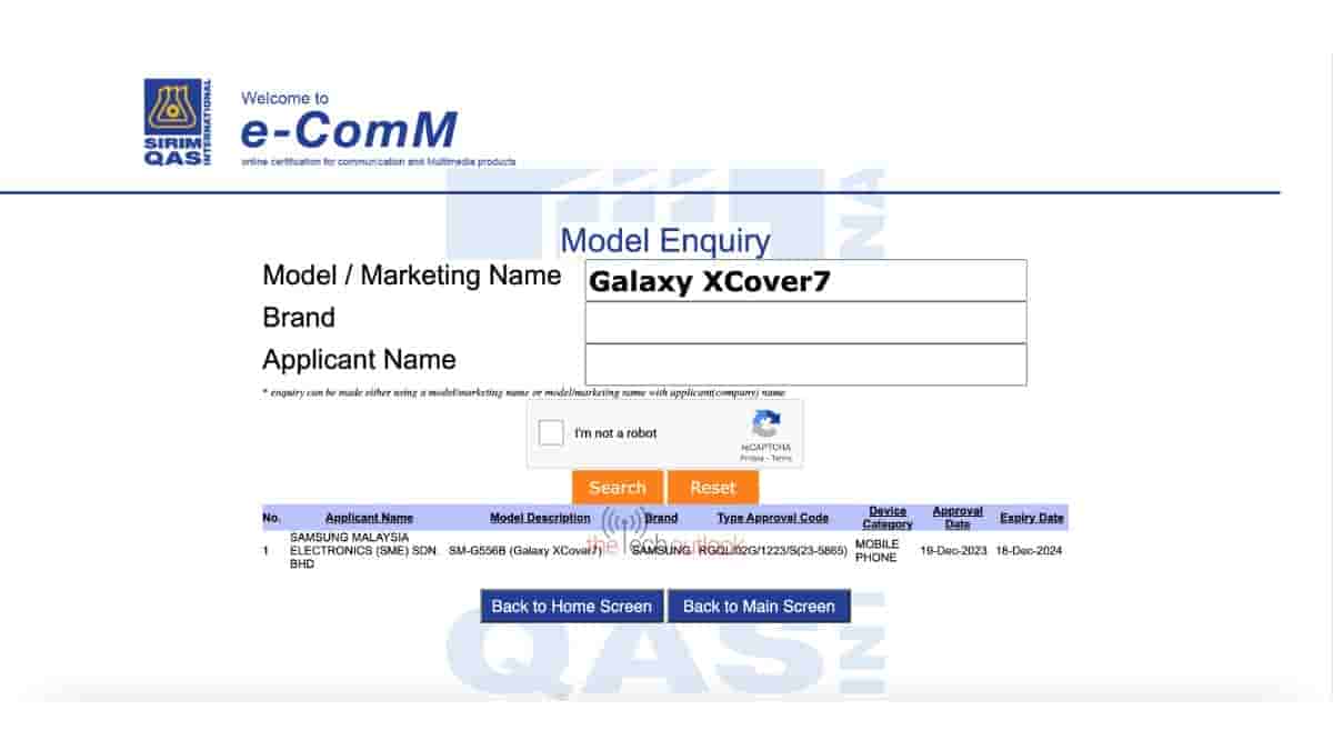 Samsung Galaxy XCover7 - SIRIMI Certification