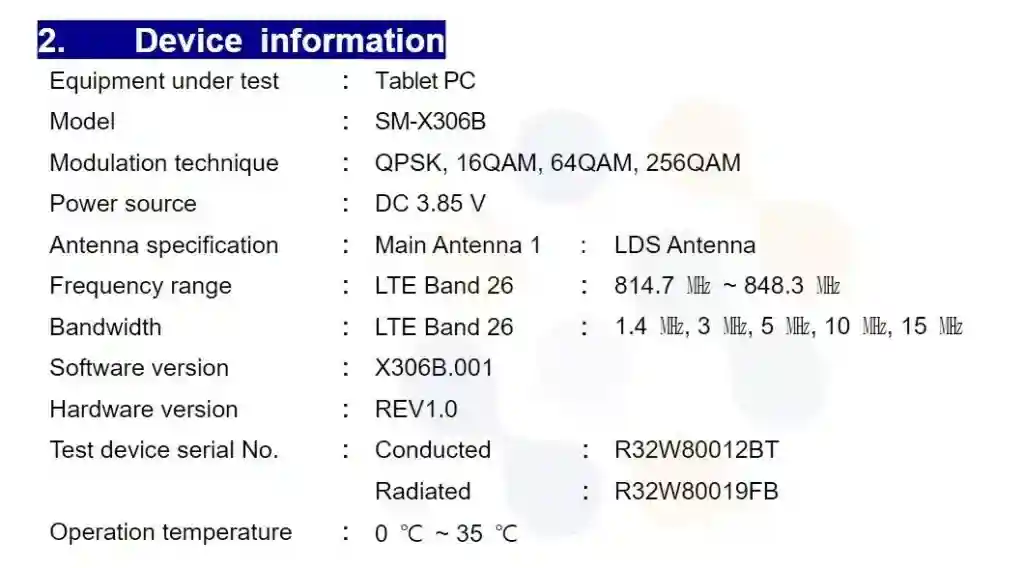 Samsung SM-X306B - 5G - FCC - 2