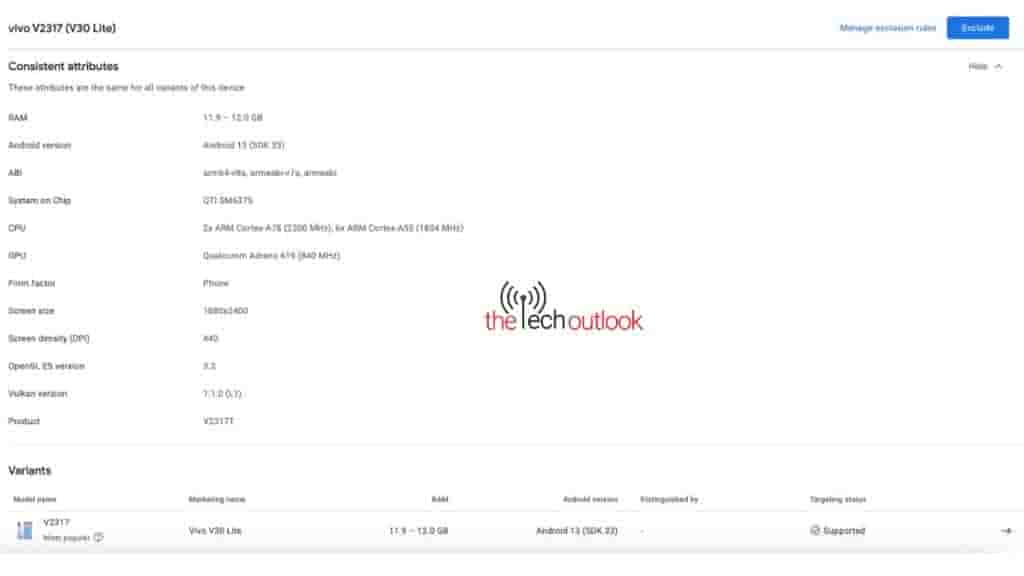 Vivo V30 Lite - Google Play Console Listing
