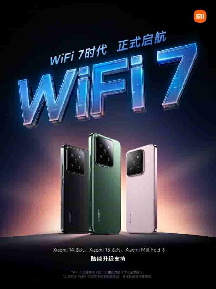 Xiaomi 14 series, Xiaomi 13 series, & Xiaomi MIX Fold 3 smartphones - WiFi 7 Upgraded