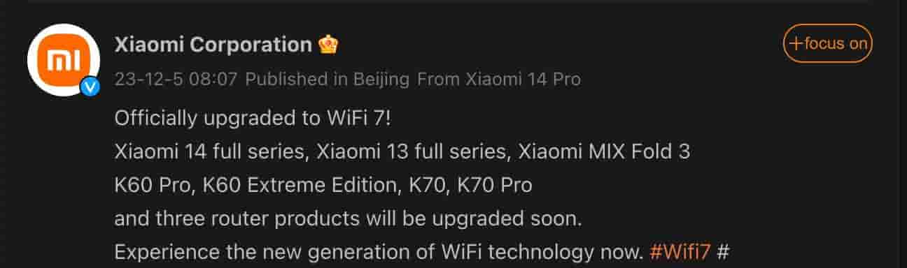 Xiaomi Products Upgraded to Wi-Fi 7 - Digital Chat Station - Weibo