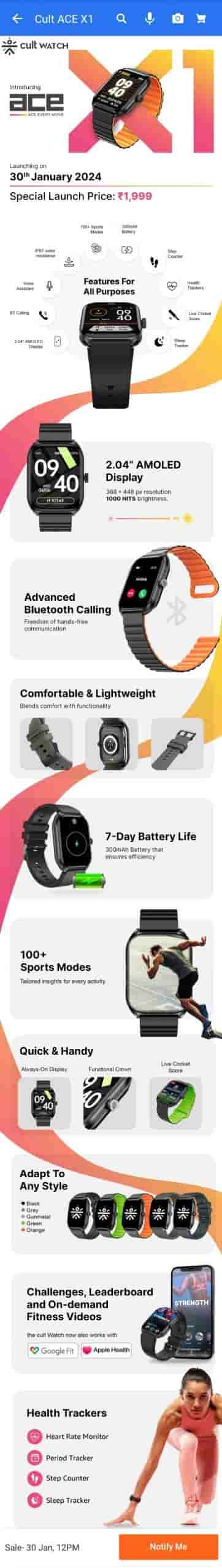 Cult Ace X1 - Flipkart Landing Page