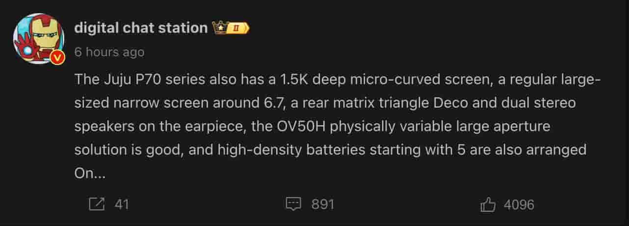 Huawei P70 Series - DCS - Weibo Post