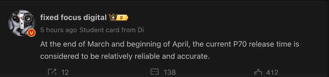 Huawei P70 - Tipped Launch Time Frame