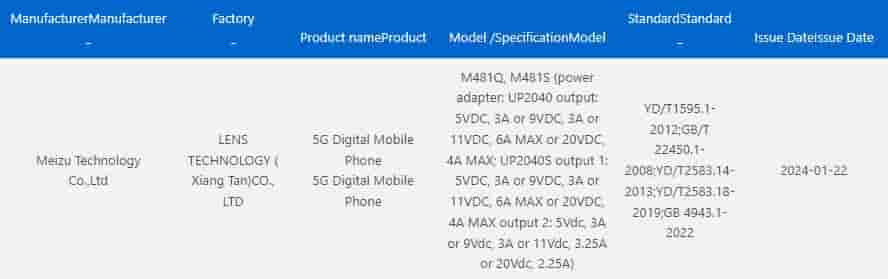 Meizu 21 Pro 3C listing