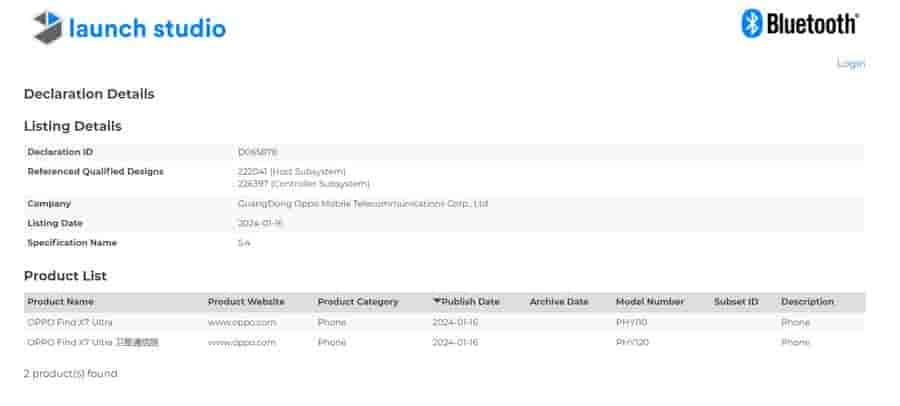 OPPO Find X7 Ultra Satellite Communication Bluetooth SIG