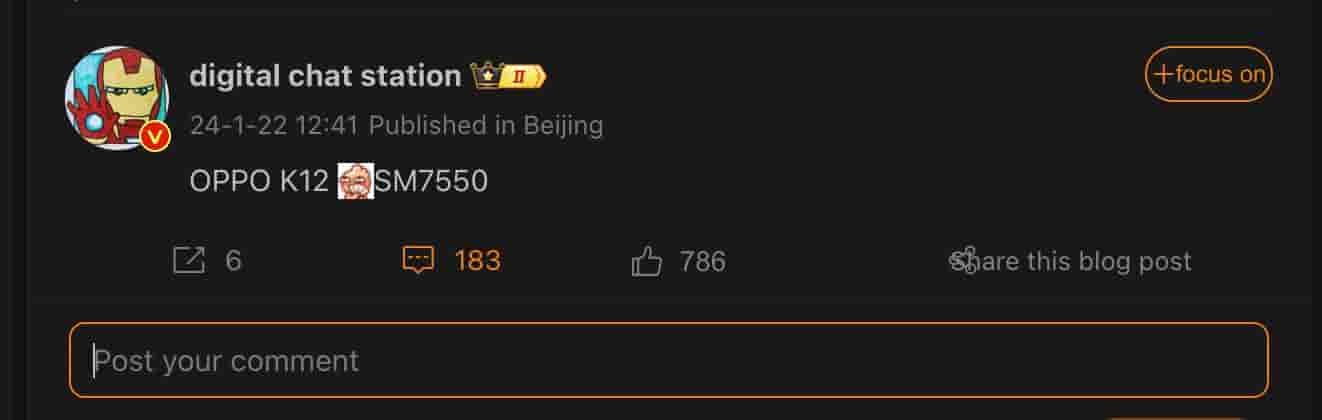 OPPO K12 - Processor Tipped - Qualcomm Snapdragon 7 Gen 3 4nm Chipset - Digital Chat Station Weibo Post