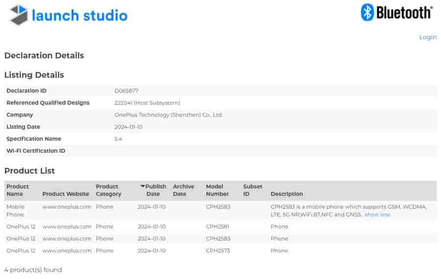 OnePlus 12 Bluetooth SIG=