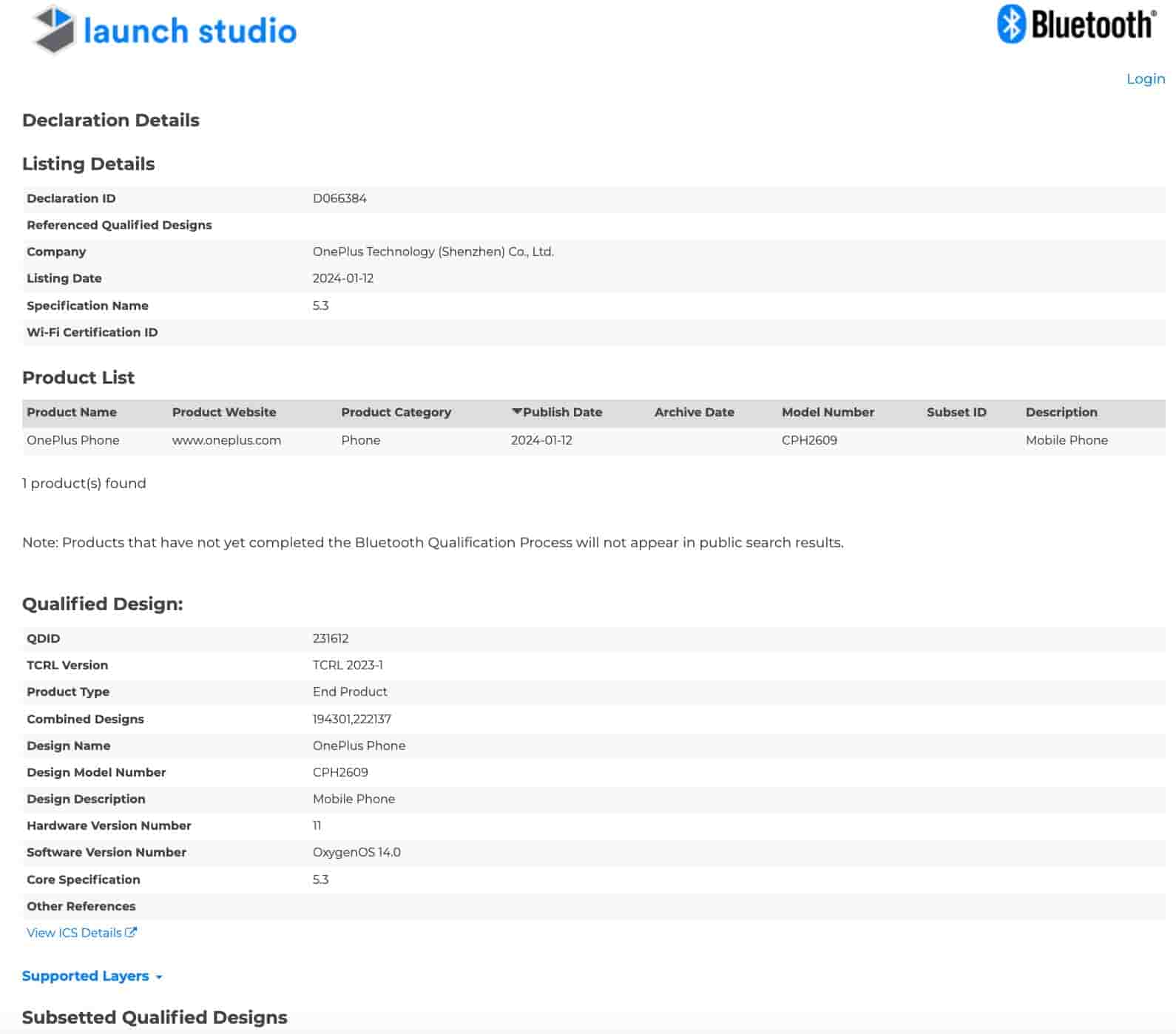OnePlus 12R - Bluetooth SIG Certification