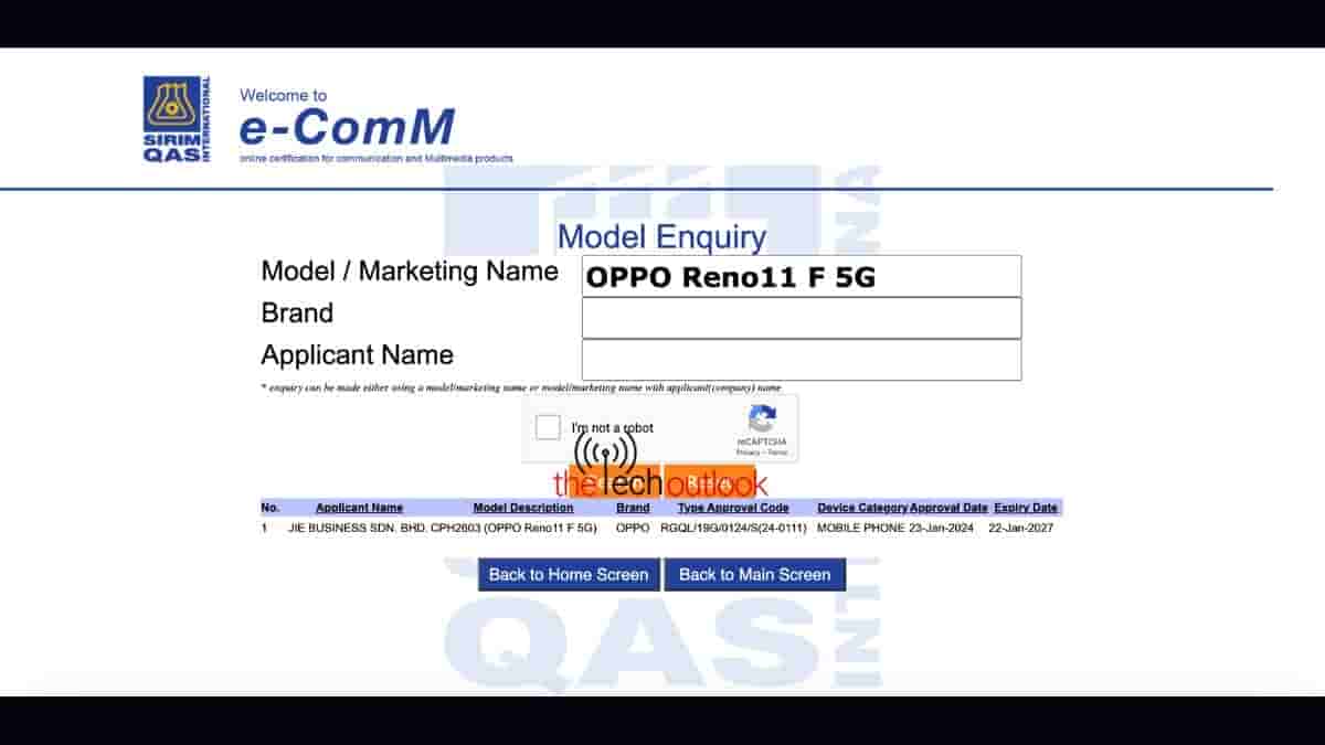 OPPO Reno 11 F 5G - SIRIM Certification