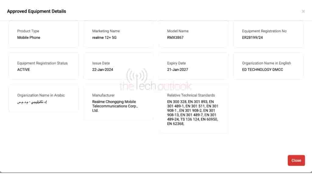 Realme 12+ - TDRA Certification