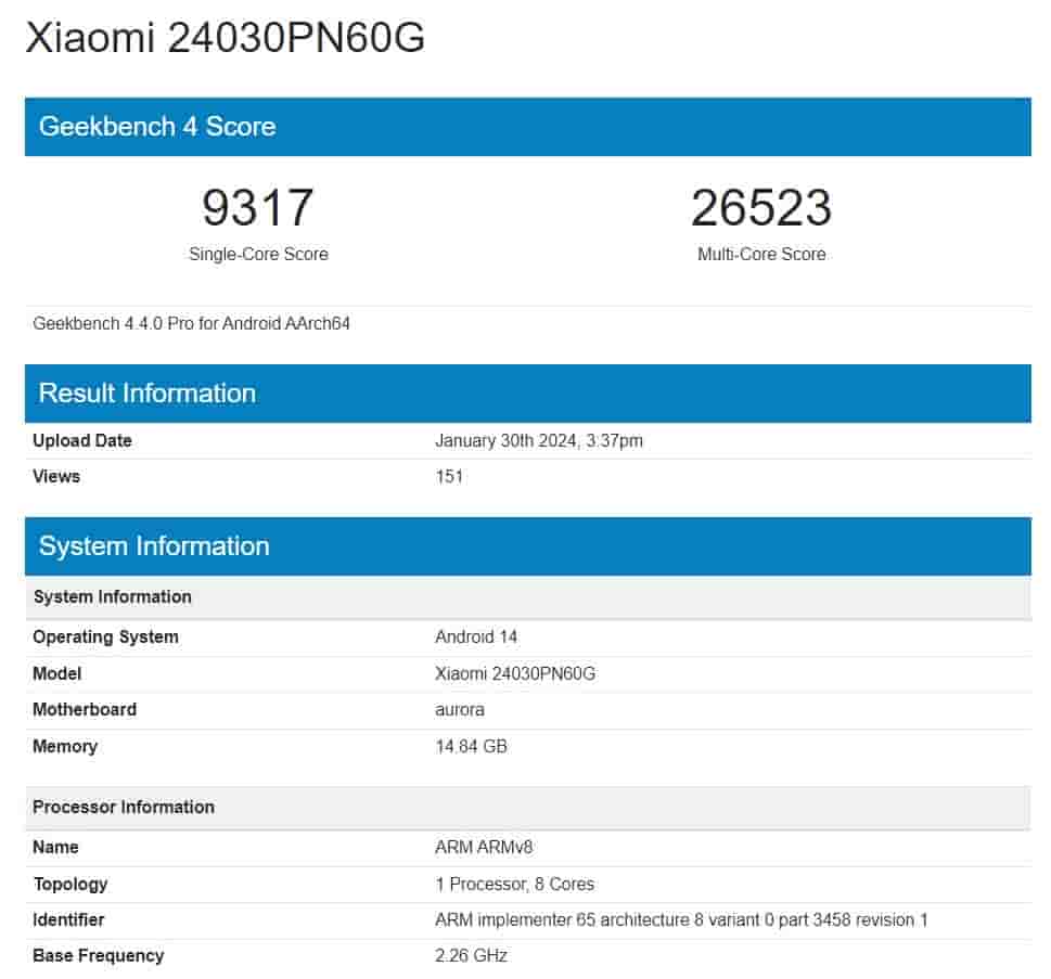 Xiaomi 14 Ultra geekbench