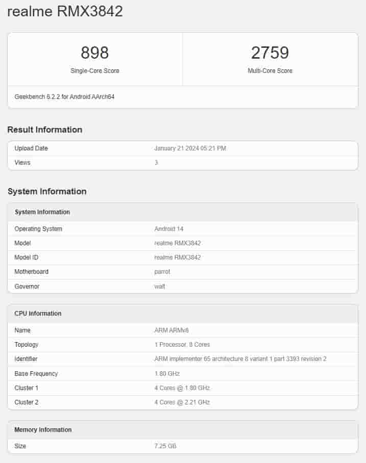 Realme 12 pro geekbench