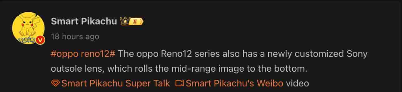 OPPO Reno 12 Series - Smart Pikachu - Weibo Post