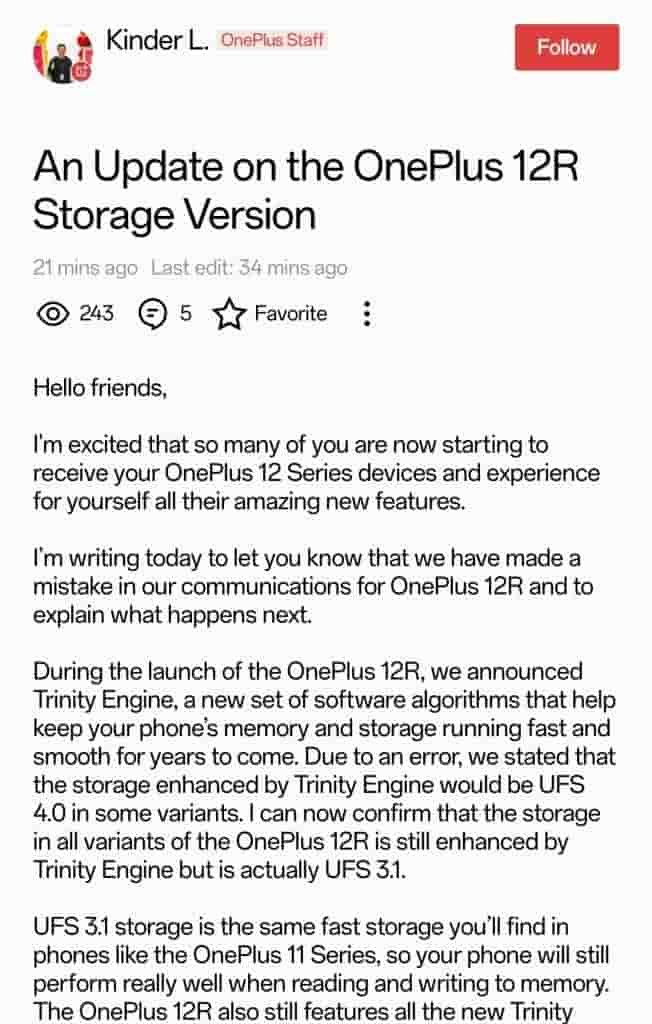 OnePlus 12R - Storage Issue - 1