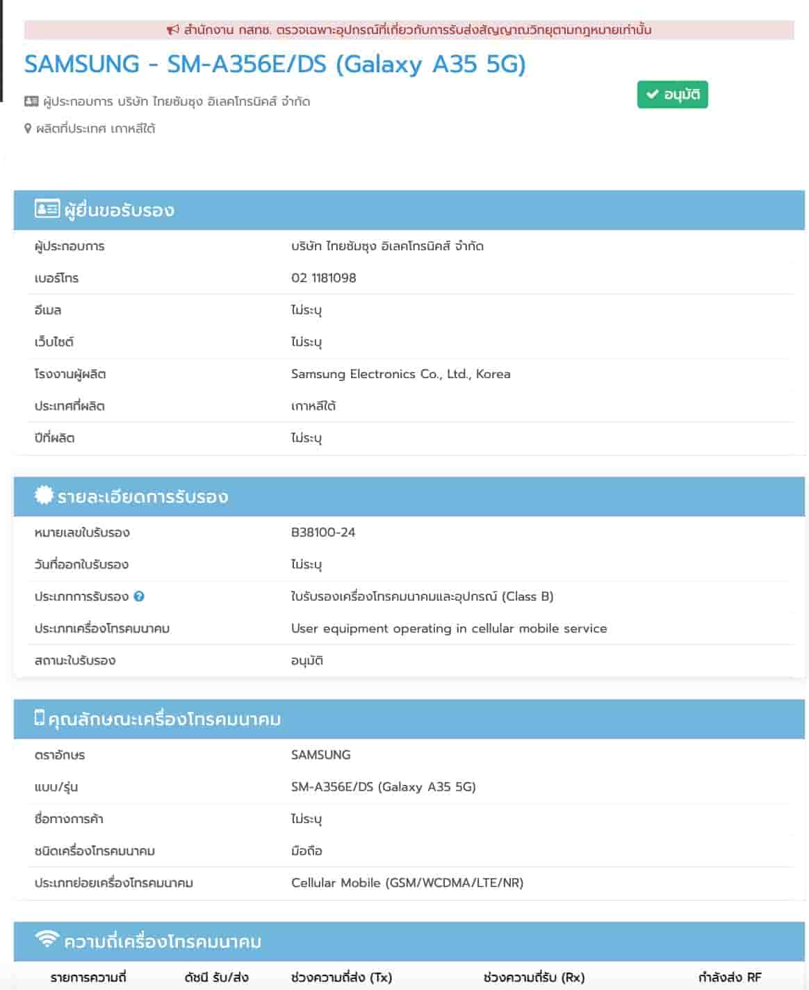 Samsung Galaxy A35 5G - NBTC Certification