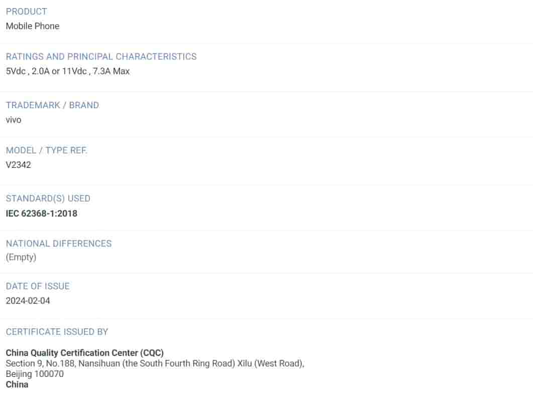 Vivo V2342 CQC