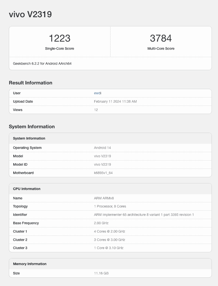 Vivo V30 Pro Geekbench