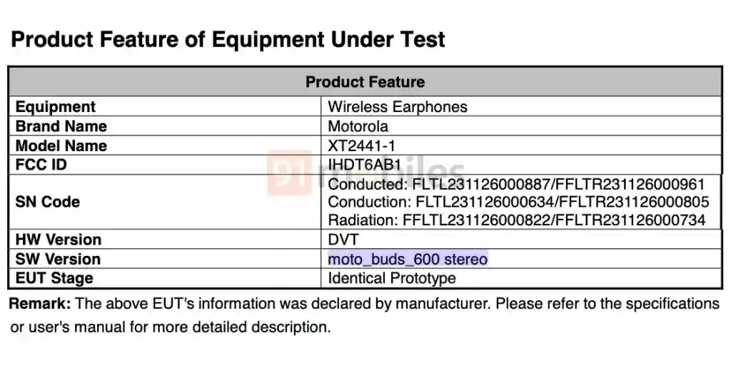 Moto Buds 600 - FCC Certification 1