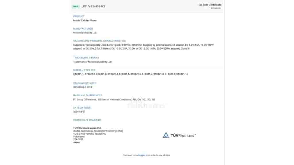 Moto G04s - TUV Rheinland Certification