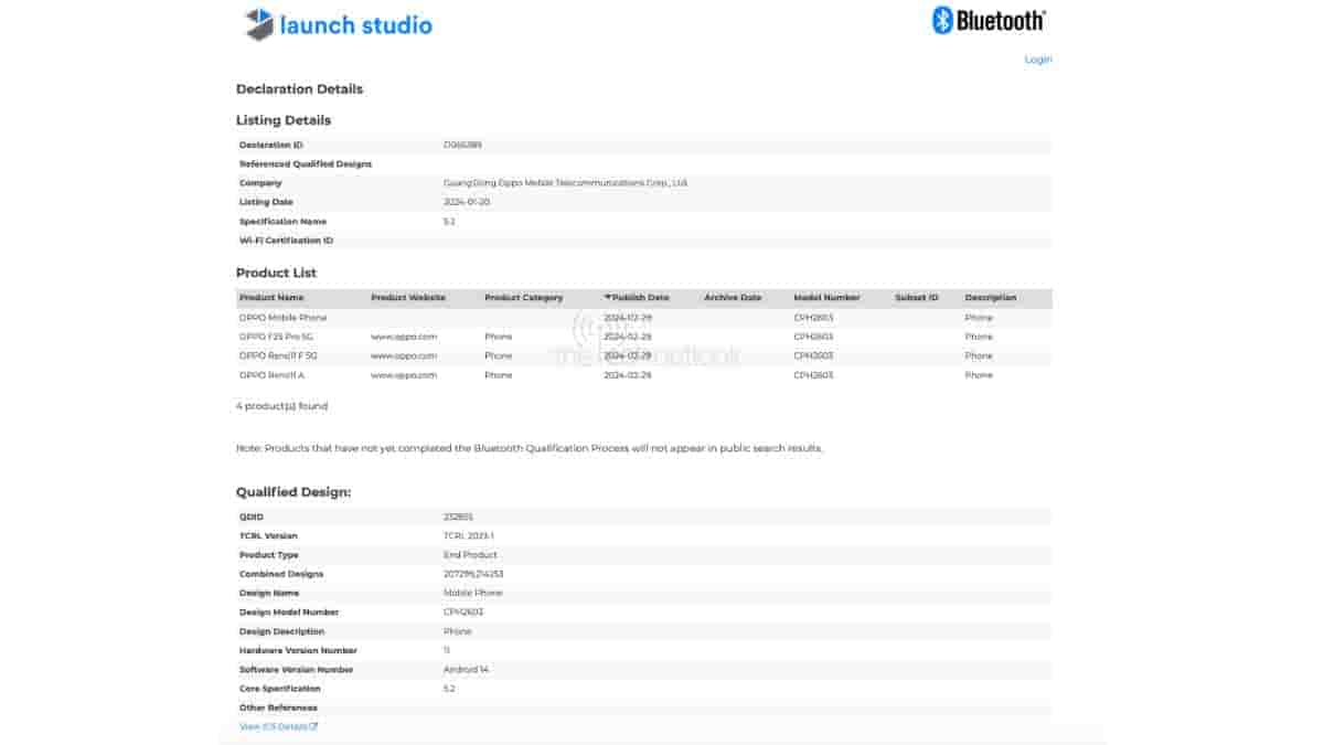 OPPO RENO 11A - BLUETOOTH SIG Certification