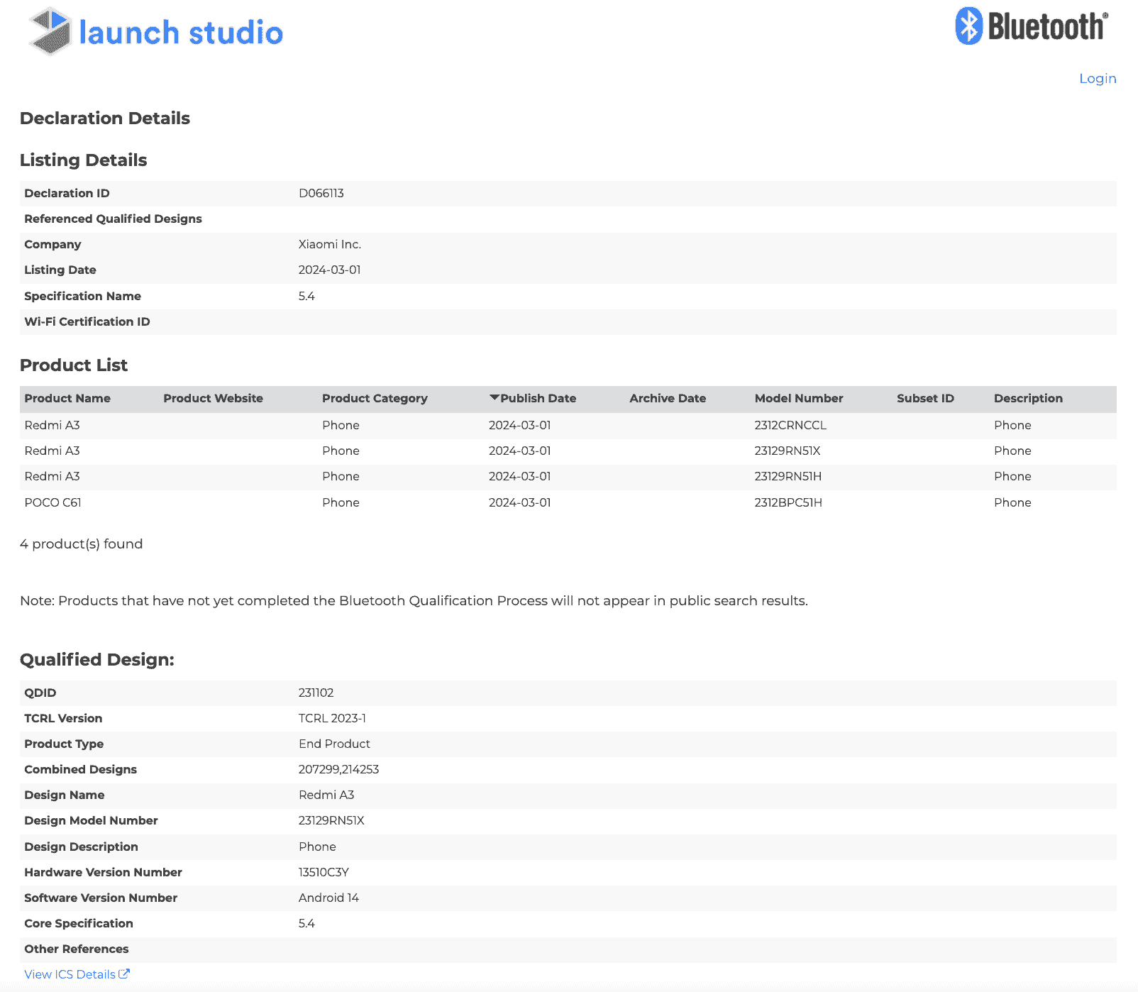 POCO C61 Bluetooth SIG