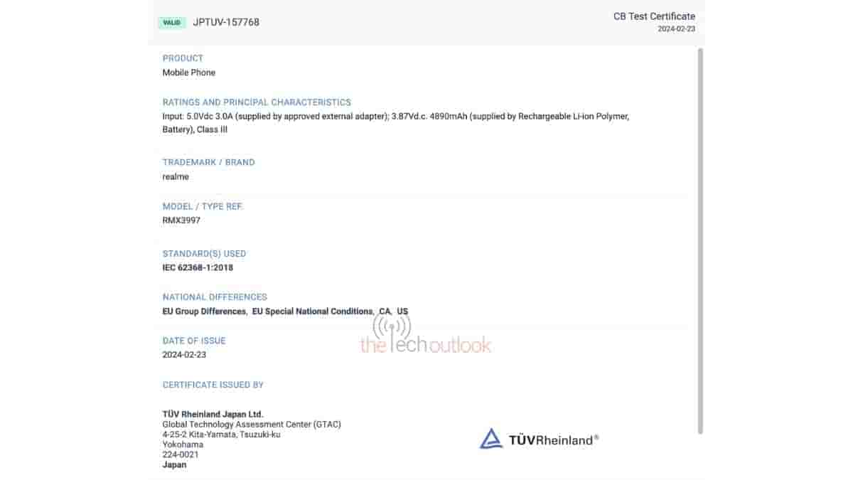 Realme 12X - TUV Certification