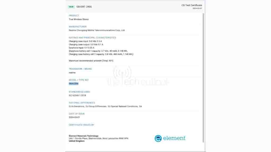 Realme Buds T110 - FCC Certification