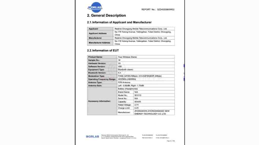 Realme Buds T110 - FCC Certification