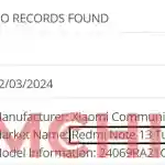 Redmi Note 13 Turbo - IMEI Listing