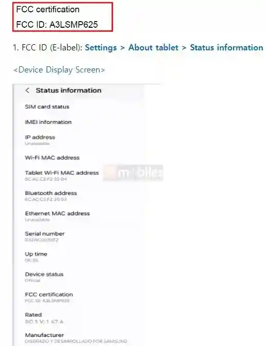 Samsung Galaxy Tab S6 Lite - FCC Certification - 2