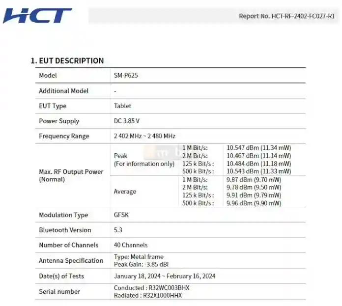 Samsung Galaxy Tab S6 Lite - FCC Certification - 5