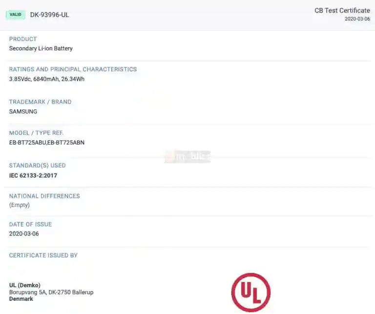 Samsung Galaxy Tab S6 Lite - UL Certification