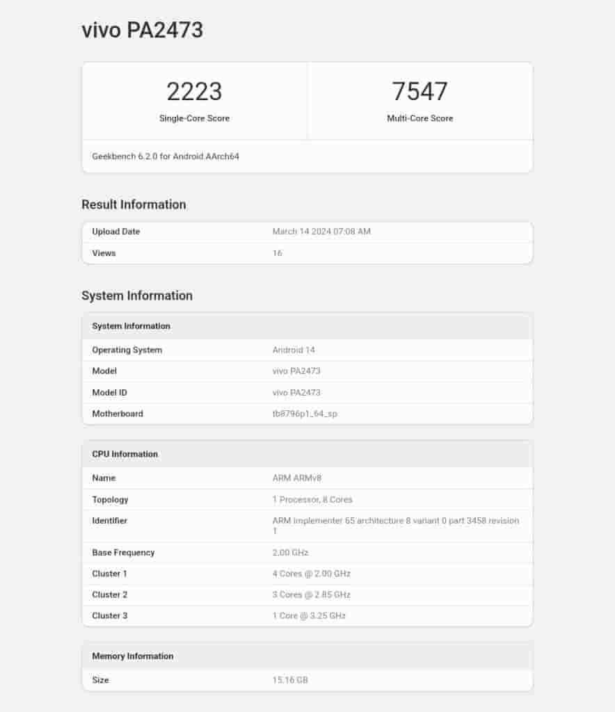Alleged iQOO Pad 2 Series Tablet - Geekbench Listing - 1